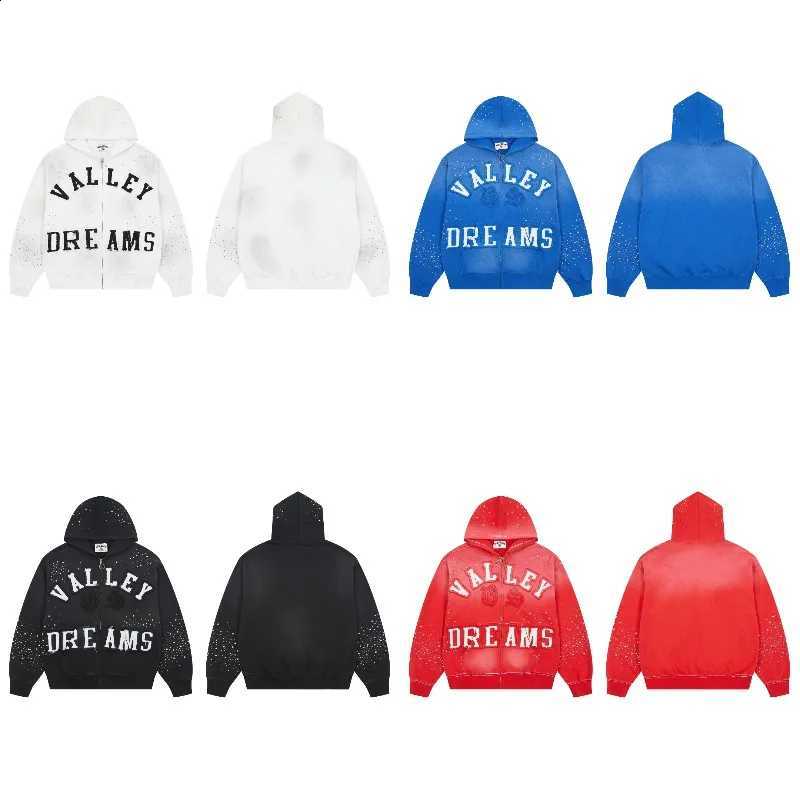 26SS High Quality Washed Black Vale Hoodies Autumn Winter New Style Hip Hop Ripped Rhinestone Hooded Sweatshirts X260916