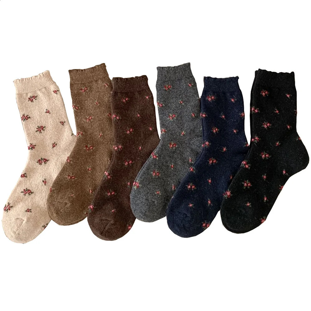 6 Pair Women's Winter Thick Warm Keep Warm Wool Socks Casual Daily Korean Style Cute Print Lady Footwear Comfortable Socks 260917