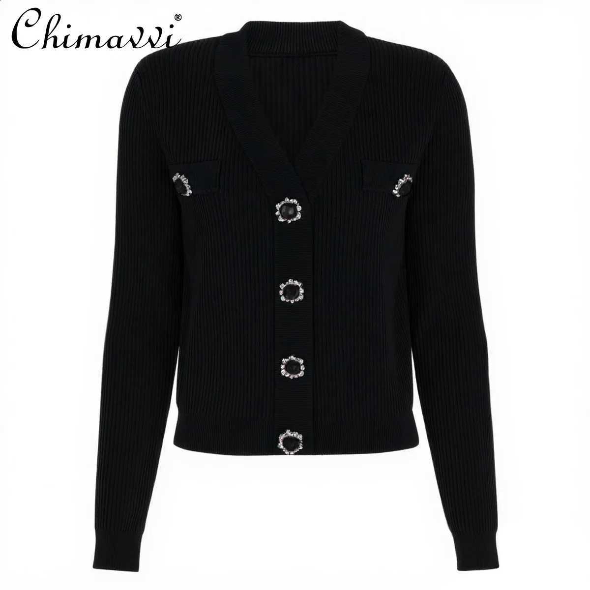 Socialite French Elegant Fashion Short Cardigan V-neck Long Sleeve Single-breasted Slim Commuter Knitted Sweater Women Autumn J260916
