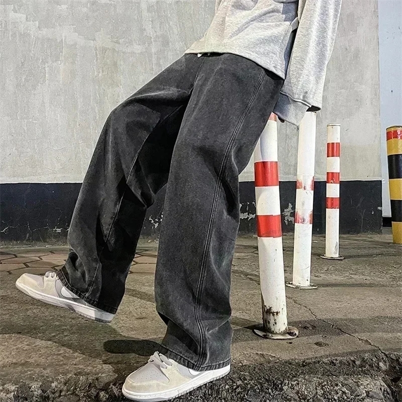 Fashion Men's Solid Color Drape Jeans Loose Straight Korean Vintage High Street Hip-hop Y2K Casual Daily Dragging Wide-leg Pants 260825ww