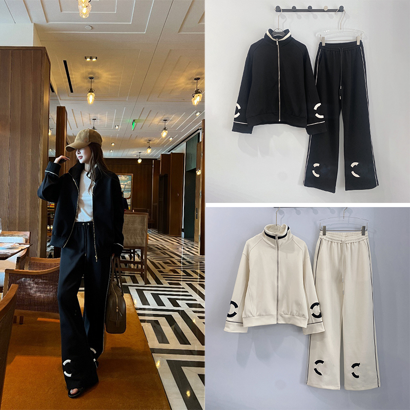 Luxury Designer High Quality Unisex Zip Up Tracksuit Set, S-XL Stand Collar Sweatshirt with Wide Leg Pants for Daily Commute Casual Sport