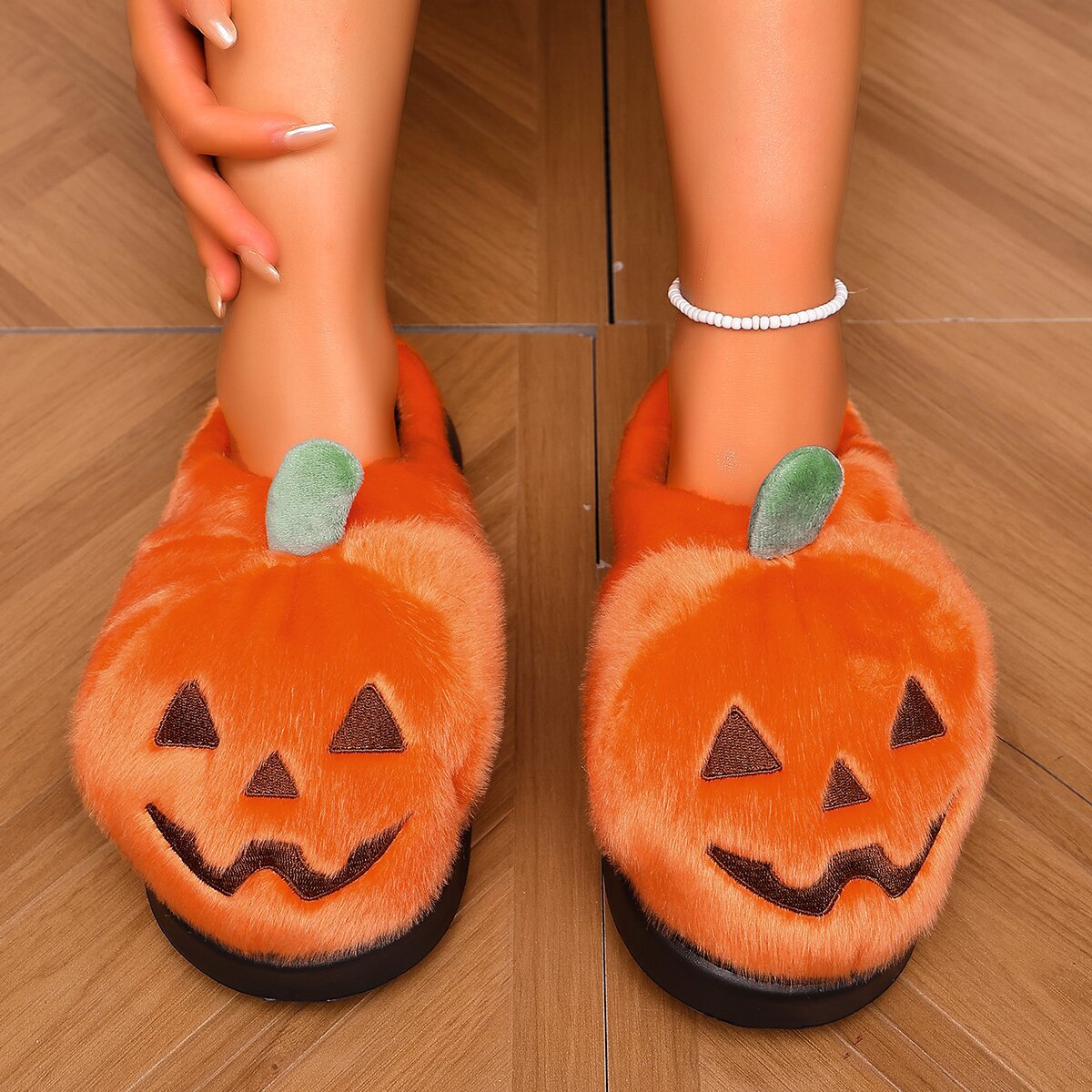 2026 Designer New Halloween Pumpkin Plush Slippers Autumn Winter Home Warm Non Slip Cute Cartoon Couple Slippers Free Shipping