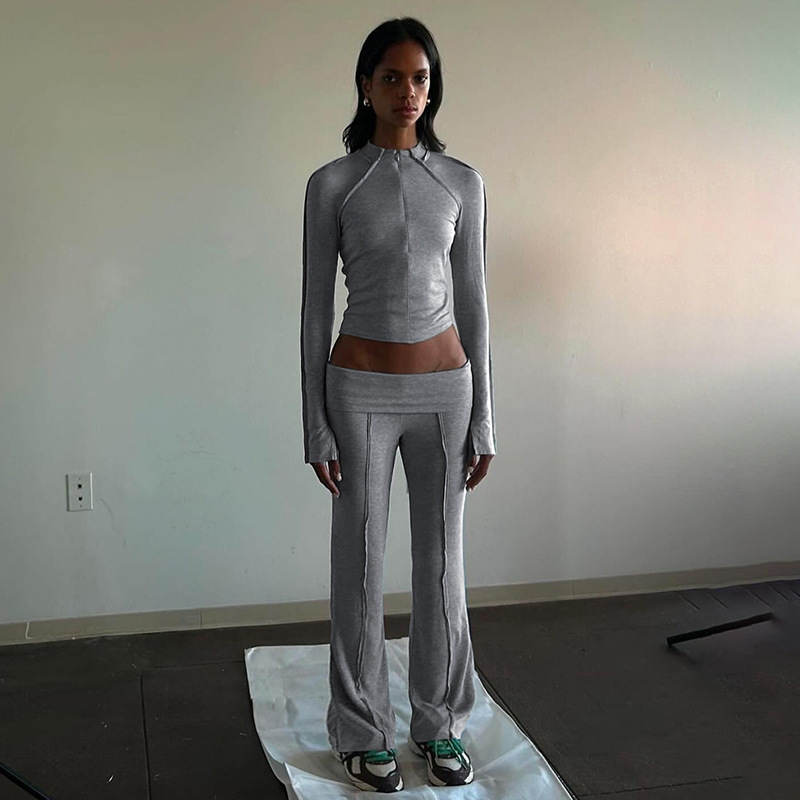 Trendy sporty casual women's fall/winter new arrivals: zip-up cardigan, high-waisted knit pants, and yoga two-piece set 04