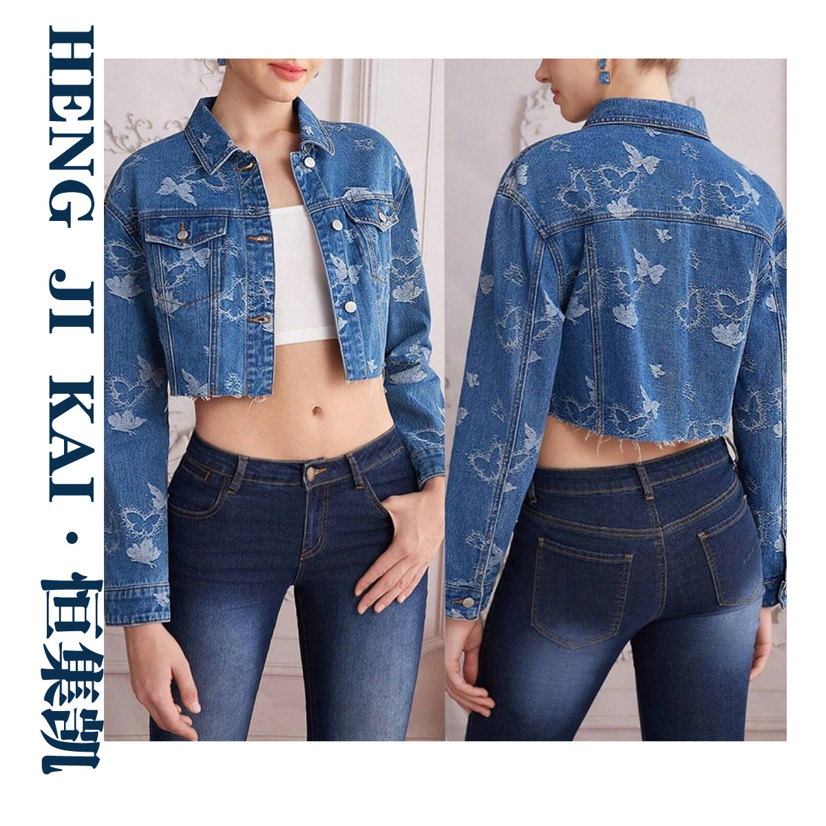 Spring Autumn niche jacquard bow denim jacket for women, short jacket, casual top, sweet and cool style eb