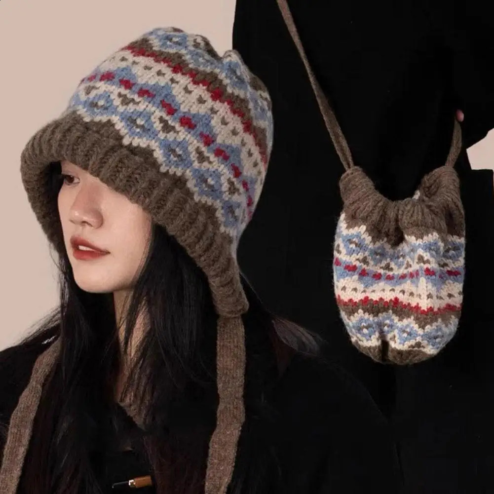 Winter Knitted Hat for Women Men Classic Striped Retro Beanie Thick Warm Ear Flap Cap for Autumn Winter 260917