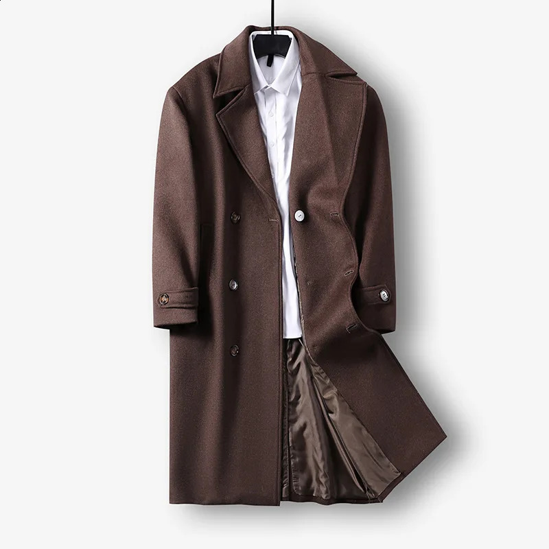 150 Kg Men Can Wear Overcoat Long Loose Classic Double Breasted Lapel Collar Windbreaker Wide Shoulder Single-Sided Woolen Coat 260916