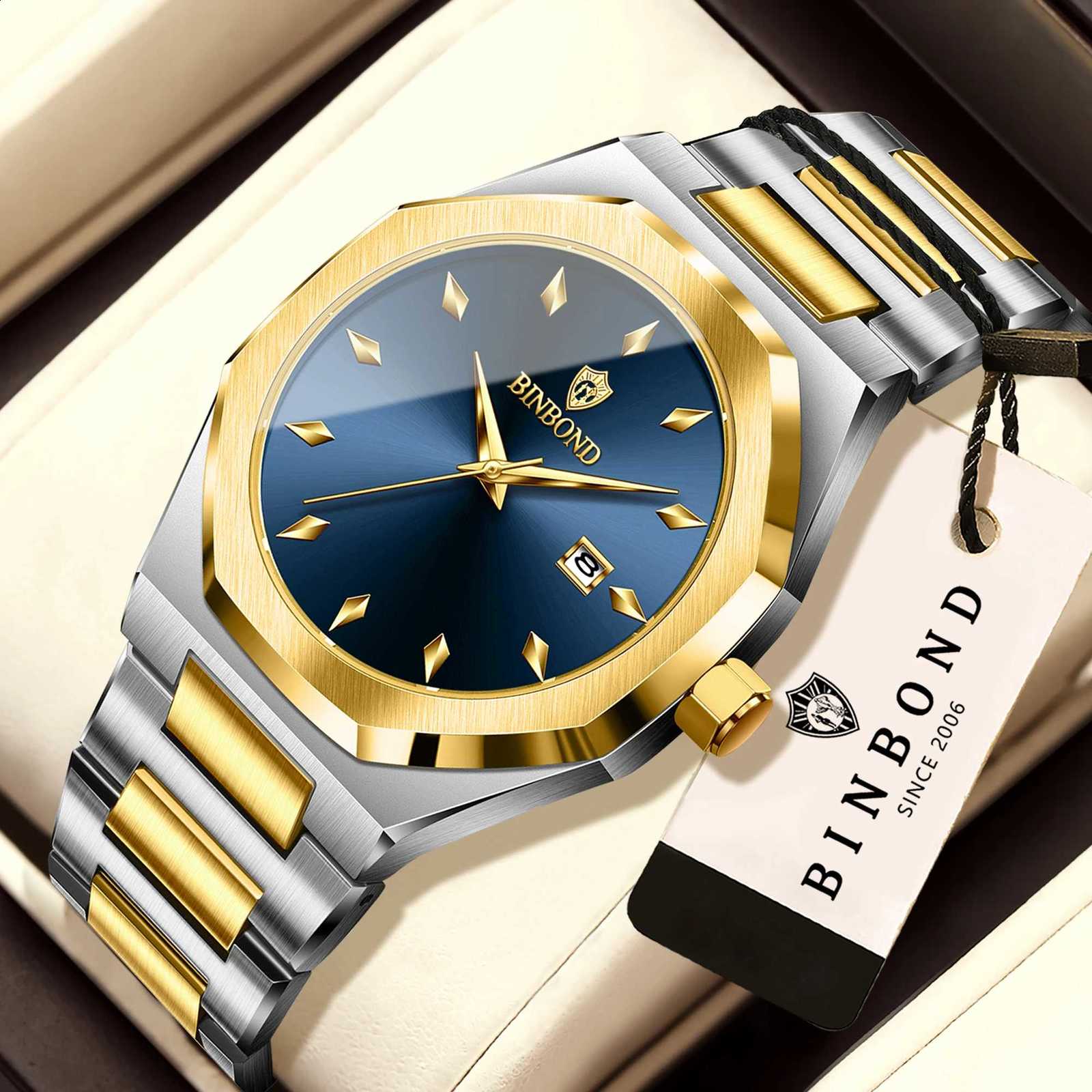 BINBOND New Arrival Orginal Top Brand Quartz Watches For Men Luxury Luminous Waterproof Auto Date Men's Watch Casual RelojT260916