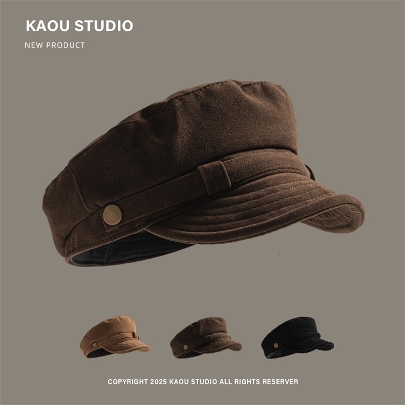 Japanese Solid Color Retro Suede Flat Top Painter Hat Autumn and Winter Men's and Women's British Casual Temperament sboy Cap260915ww