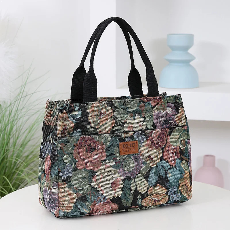 Floral Print Women's Tote Bag Heavy Cloth Bag Portable for Work High Capacity Fashion Tote Bag for All Occasions 260916