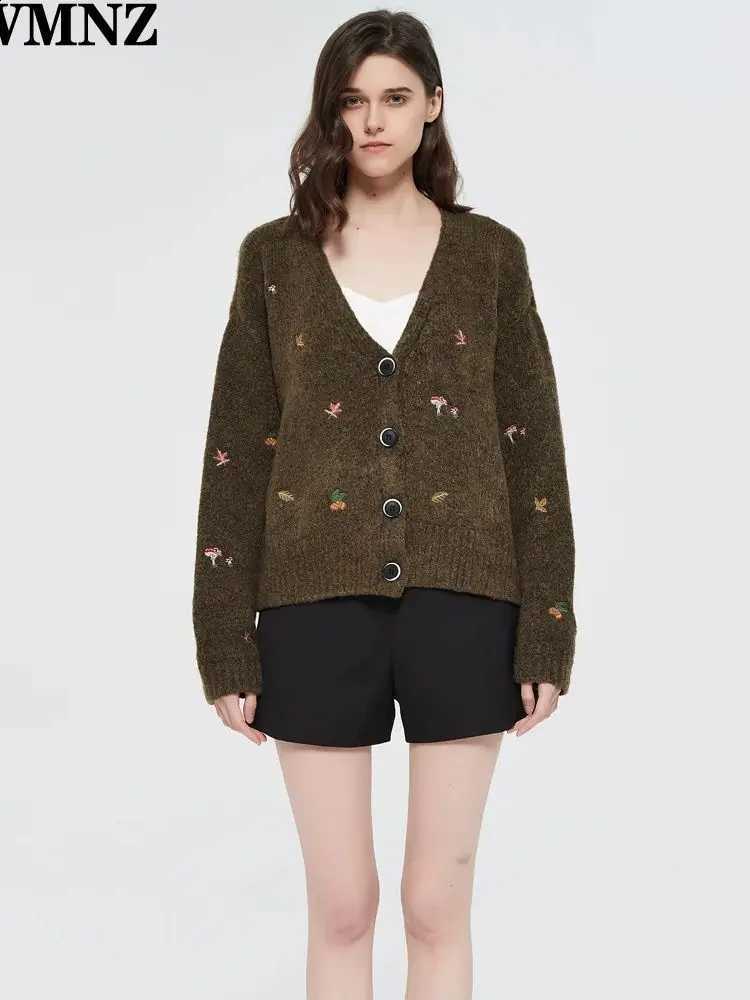 knit XNWMNZ women Vintage cardigan with embroidery Long sleeves V-neck Cardigan Female Elegant sweater autumn coat women 2022 J260916