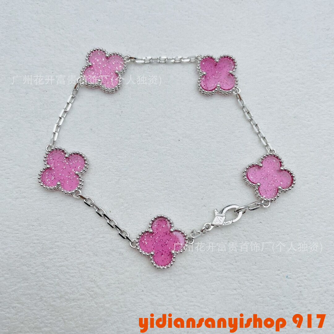 Designer Jewelry New Collection Four-Leaf Clover Rose Quartz Five-Flower Bracelet A Stylish Trendy Accessory Fashion-Conscious Individuals vanlies c