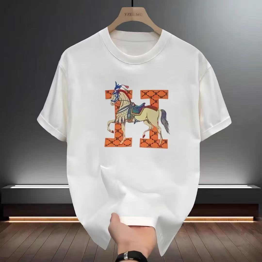 Men's T-Shirts 100% Combed Cotton with Gradient Color Block Logo Classic Crew Neck Casual Tee for Smart & Daily WearT