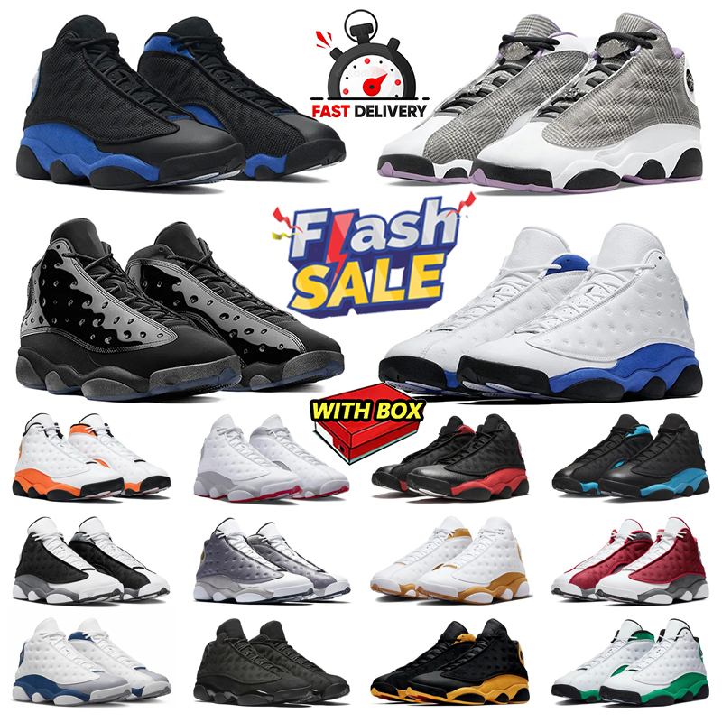 With Box 13s Mens Basketball Shoes 13 Black Cat Blue Grey Red Flint Playoffs Wheat Court Purple Hyper Royal Obsidian Chicago Sneakers