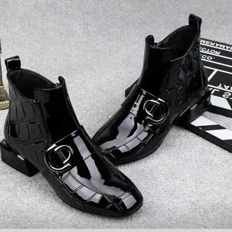 Women Lacquer Leather Short Boots 2024 New Four Seasons British fashion Plush Comfort Boots Outdoor Walking Casual Shoes D260917