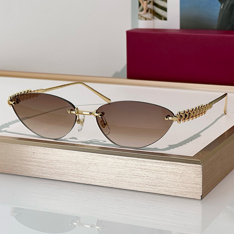 Clash De Sunglasses CT0543S Classic frameless cat eye lenses for women Metal studs clous cares temple Mens summer outdoor casual sunglasses