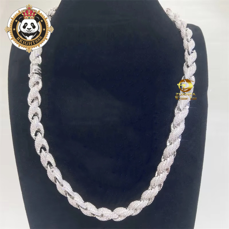 Custom Iced Out Rare 10mm 925 Sterling Silver Moissanite Diamond Rope Chain Necklace