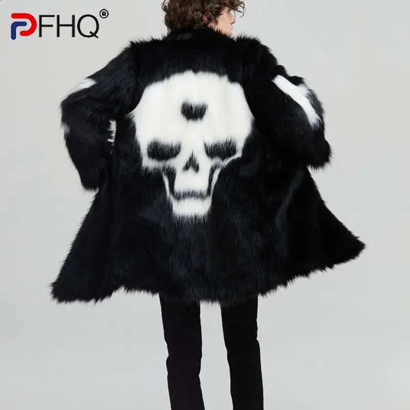PFHQ Men's Youth Personality Skull Pattern Faux Fur Windbreaker Plush Fashion Creativity Comfortable Autumn Coat 21Z2165 260917