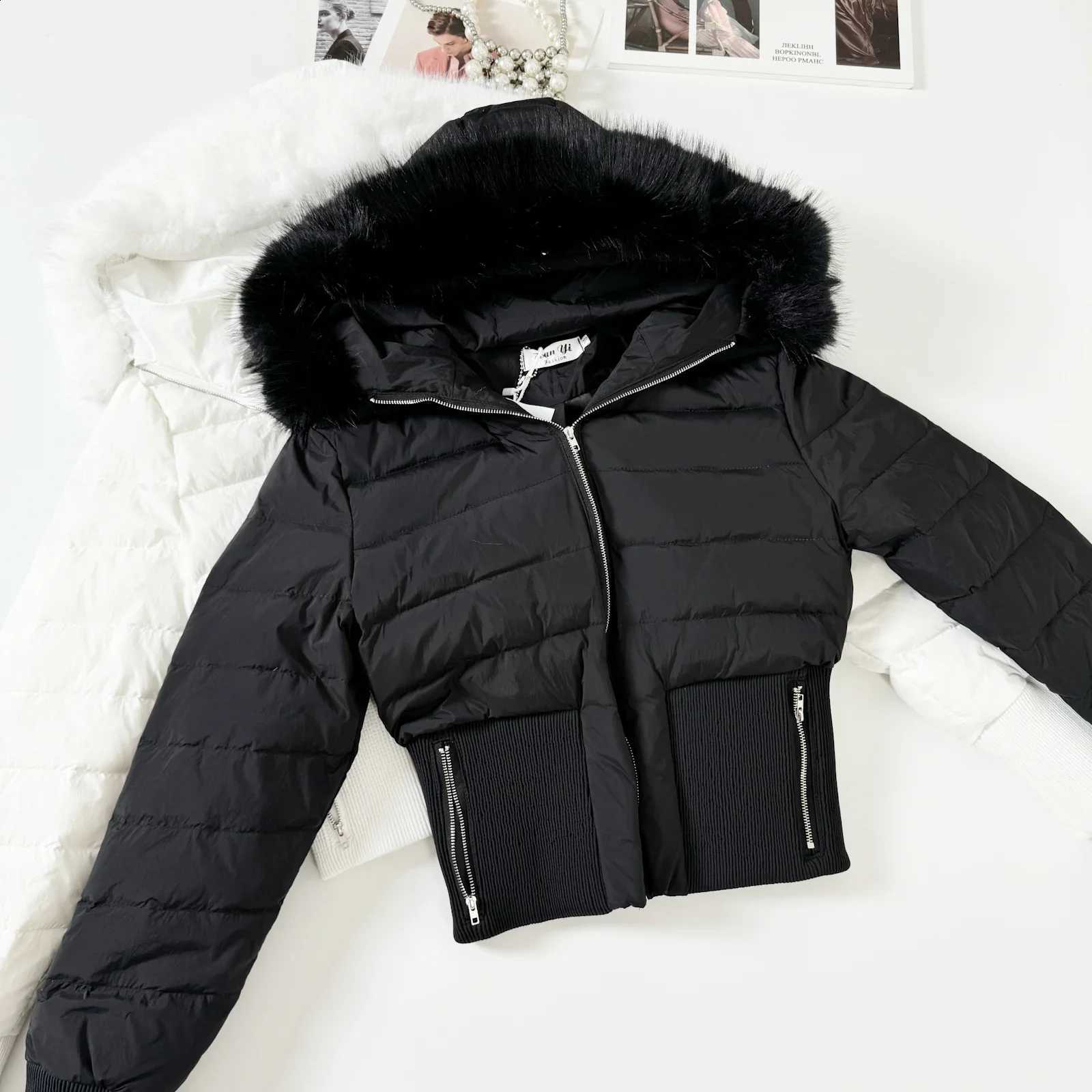 Fur Collar Parka Women Winter Hooded Short Coat Warm Puffer Jacket Female Outdoor Y2k Slim Fit Outwear 2025 Casual Tops Hoodie H260917