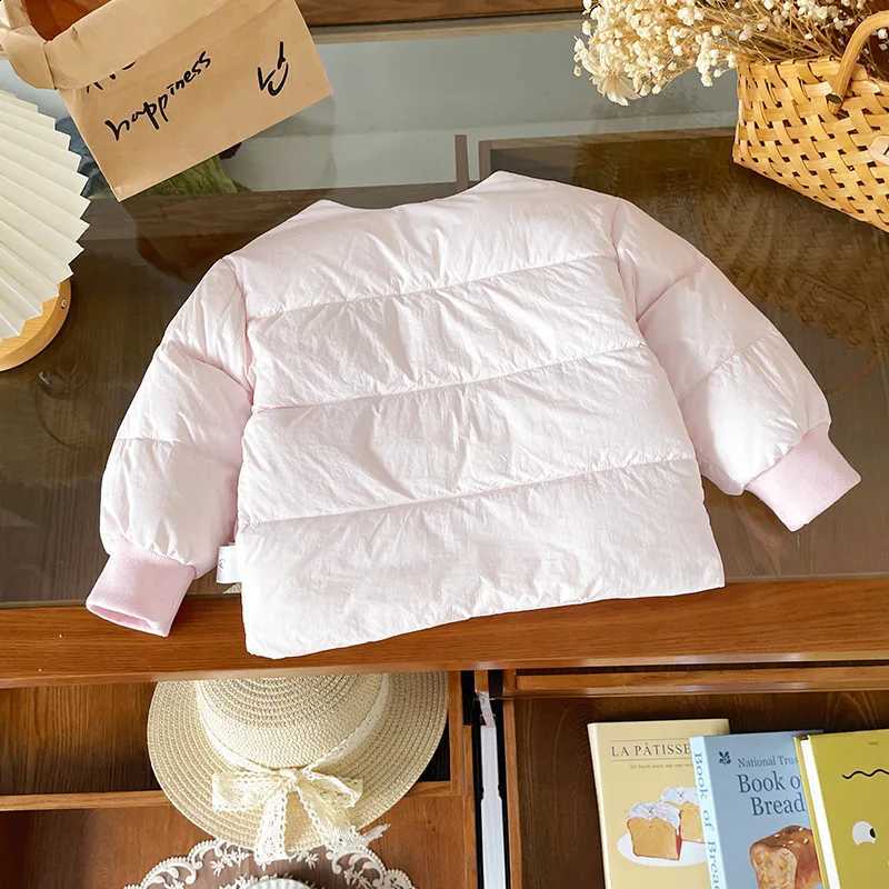 Jacket Puffer Girls Solid Pink Cute O-neck Rabbit White Duck Down Coats 1-6Y Children Winter Warm Lightweight Down-Filled Coat J260917