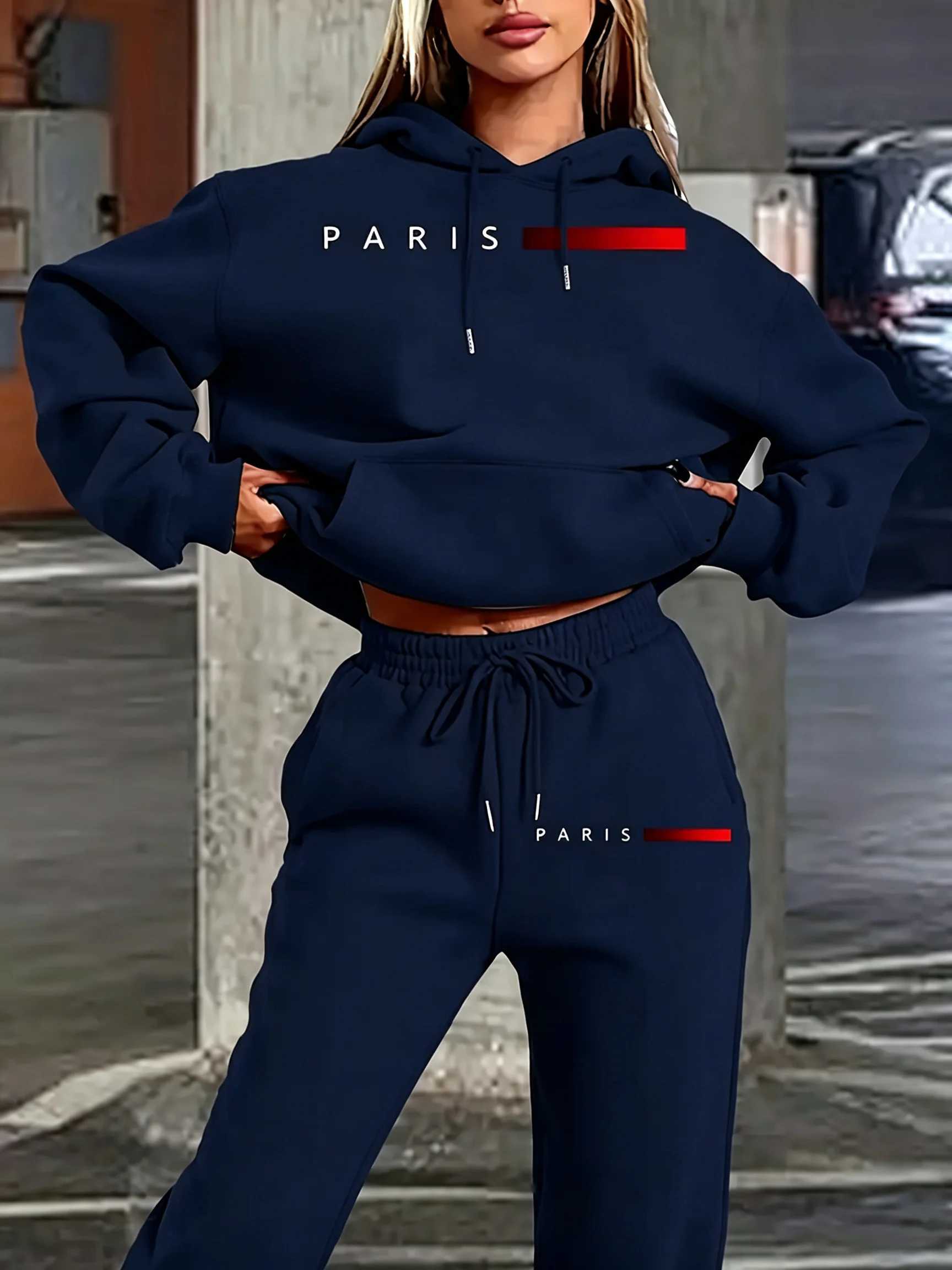 Women's New Sets Hoodie and Pants PARIS Letter Print High Quty Sports Suit Spring Autumn Aesthetic Activewear Women Clothing S260916U6IE