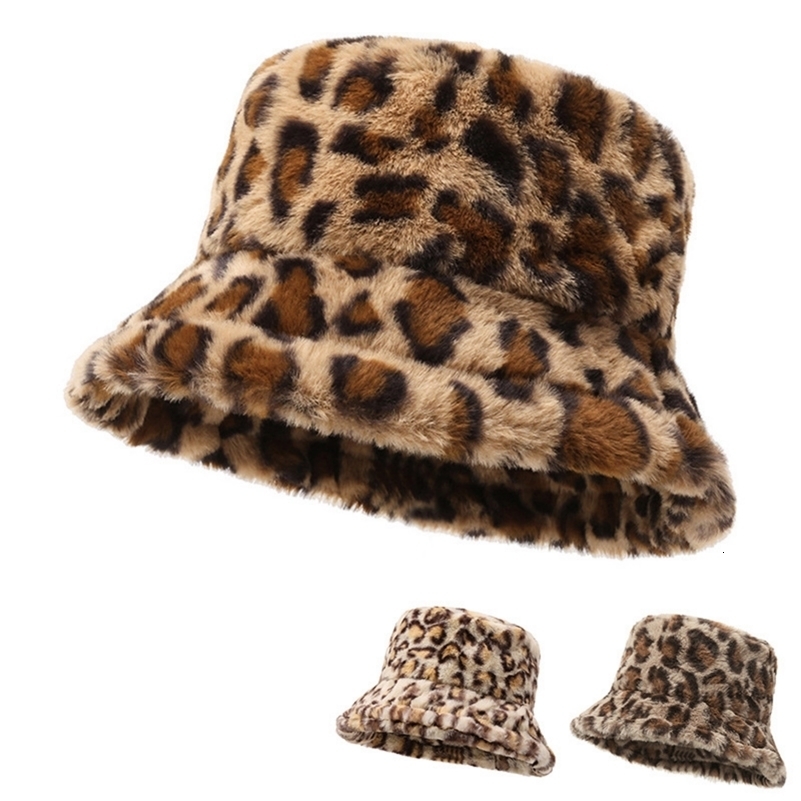 1PC Leopard Fuzzy Bucket Hat for Women Soft Faux Fur Trendy Animal Print Winter Warm Fashion AccessoryHeadwear for Daily260915ww