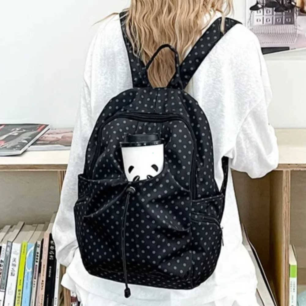 Style Polka Korean Dot Women's Backpack Niche Preppy Versatile Bag Lightweight Nylon Backpack for Students Travel Casual UseT260917
