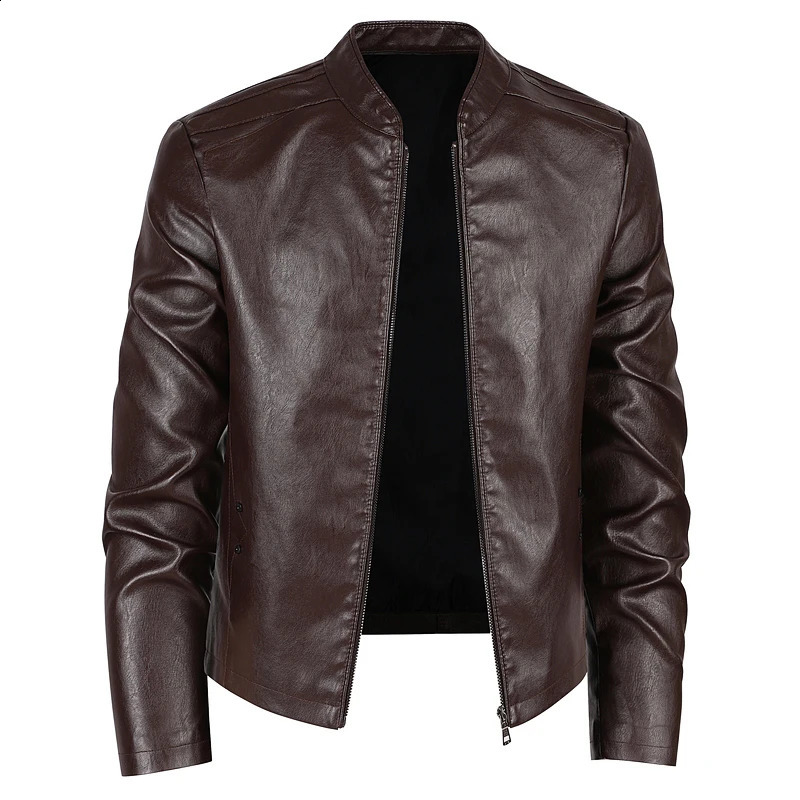 American Streetwear Short Leather Jacket Men Slim Fit Stand Collar PU Male Antiwind Motorcycle Lapel Zipper Jackets Man 260917