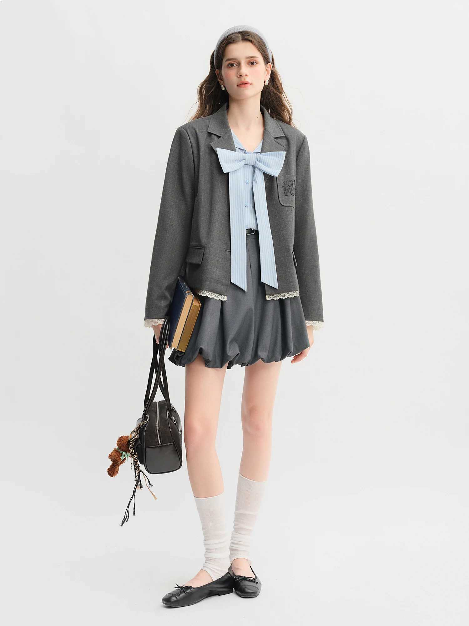Autumn 2025 Women's Preppy DUSHU Style Coordinated Set - Youthful Vibe Blazer Pleated Skirt Office Casual Two Piece OutfitW260915