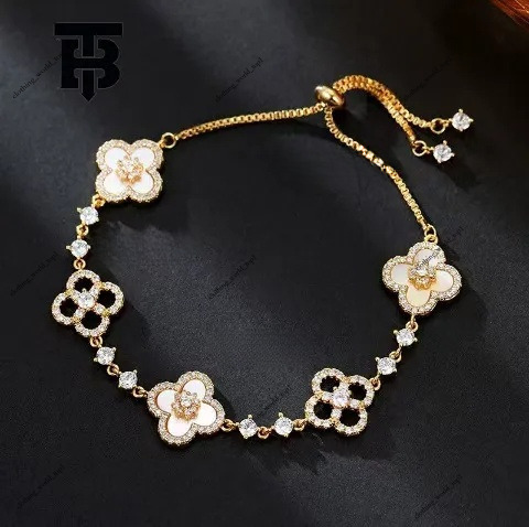 TB BHULAMTE Designer Lucky Bracelet New Luxury Women's Gold Clover Shiny Hollow Accessories Elegant Party Jewelry Fashion Festival Gift c12 784