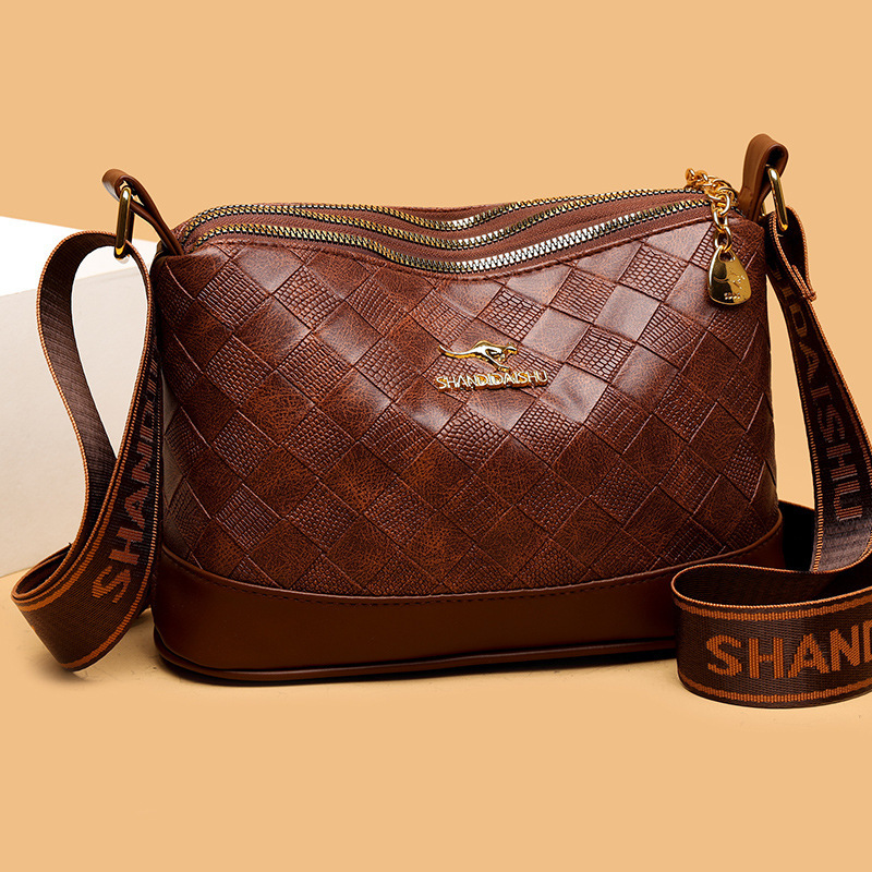 Cross-Border Fashion Diamond-Pattern Soft Leather Crossbody For Women, New Vintage Simple Multi-Layer Large-Capacity Shoulder Bag, Mom Bag Designer