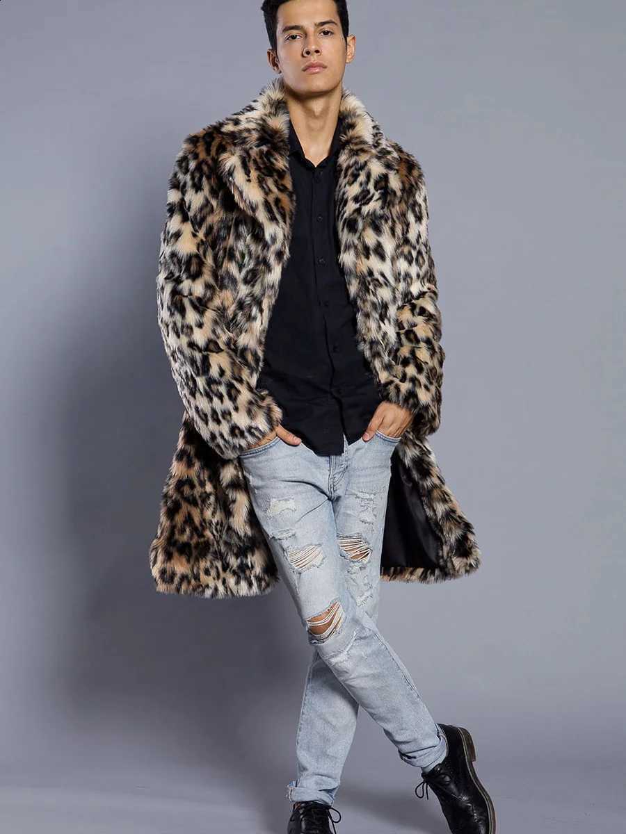 Men's 2022 Autumn Faux Winter Fur Large Lapel Fur Long Men's Faux Fur Jacket Men's Overcoat Mens Clothing Leopard Thick Coat W260915