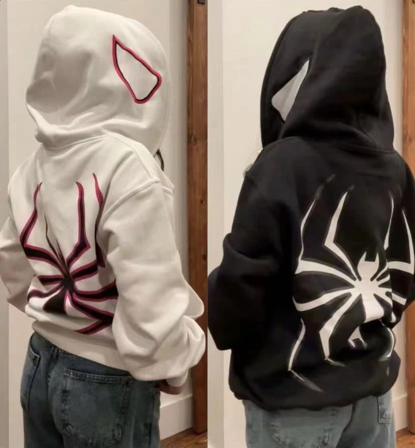 Harajuku Fashion Y2K Oversized Coat Personality Spider Print Womens Hoodie Autumn And Winter Punk Full Zip Up Hoodie Tops 260916
