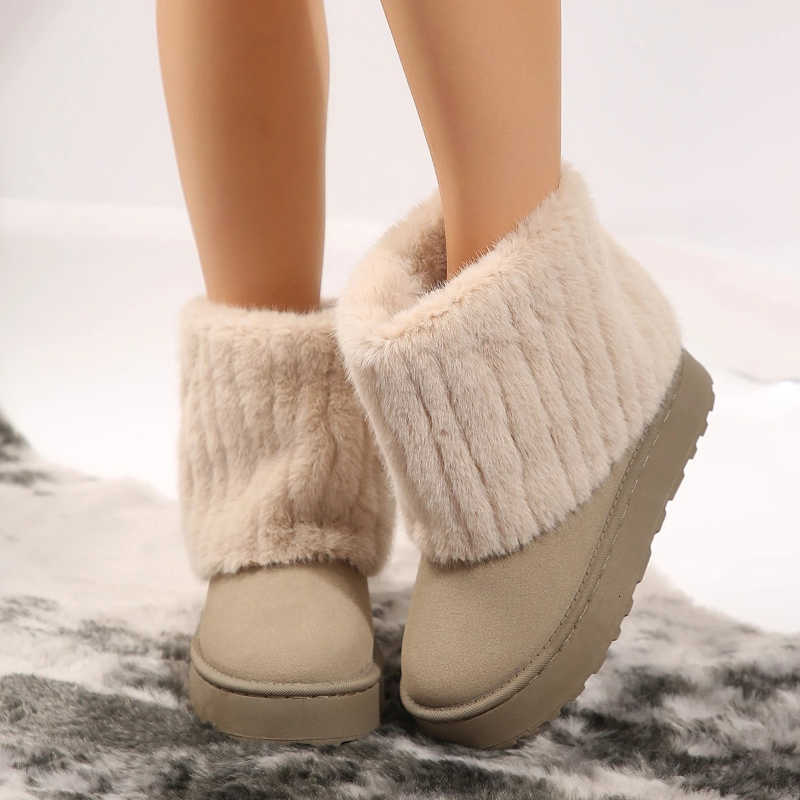 2026 Winter New Women's Warm Snow Boots ThickSoled NonSlip Faux Suede Versatile Socks Boots Plush Lined Ladies Winter Shoes D260917