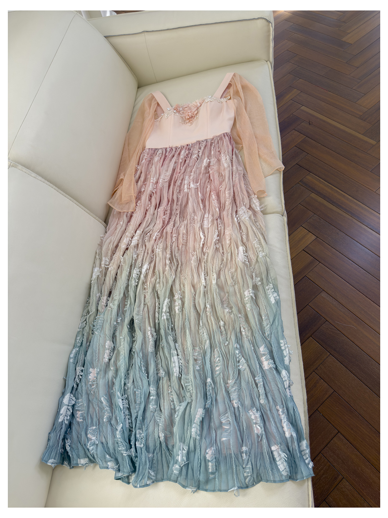 2026 Autumn Pink Gradient Color Panelled Dress Spaghetti Strap Square Neck Rhinestone Long Maxi Casual Dresses J6S179935 Haute Couture Check Size Ch