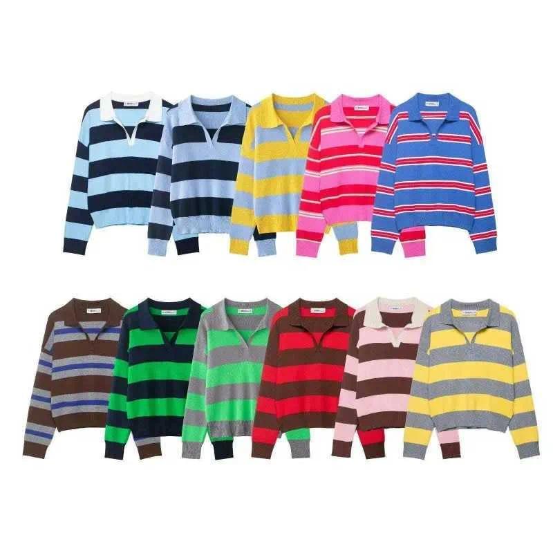 Women 2026 Autumn New Arrival Hot Selling Vintage Casual Striped Polo Collar Knit Sweater Commute Fashion Trendy Chic Best Daily