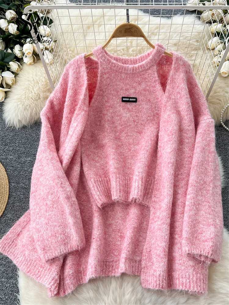 SINGREINY Fashion Solid Cashmere Sweater Long Sleeves Loose Warm Cardigan+Sleeveless Knitting Tank Top Winter Gentle Casual Tops X260916