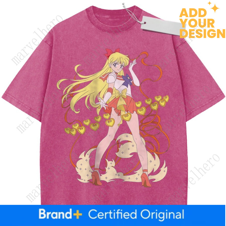 Summer Men S Pink Washed T Shirt Sailor Moon Aino Minako Heart Ribbon High Quality Fabric For Casual Shopping
