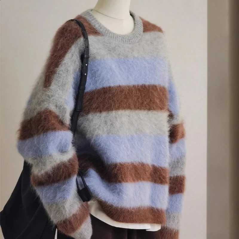 Striped Advanced Alpaca Vintage Contrasting Sweater For Women Lazy And Loose Fitting Pullover Knitted Top J260916