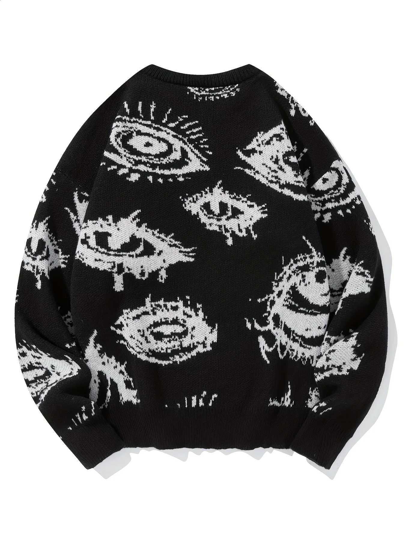 Shirt Knit Pullover LVLAEA Men's Long Sleeve Jacquard Sweater with Eyes Pattern for Winter Fall Casual Lounge Wear Anti-Pill J260916