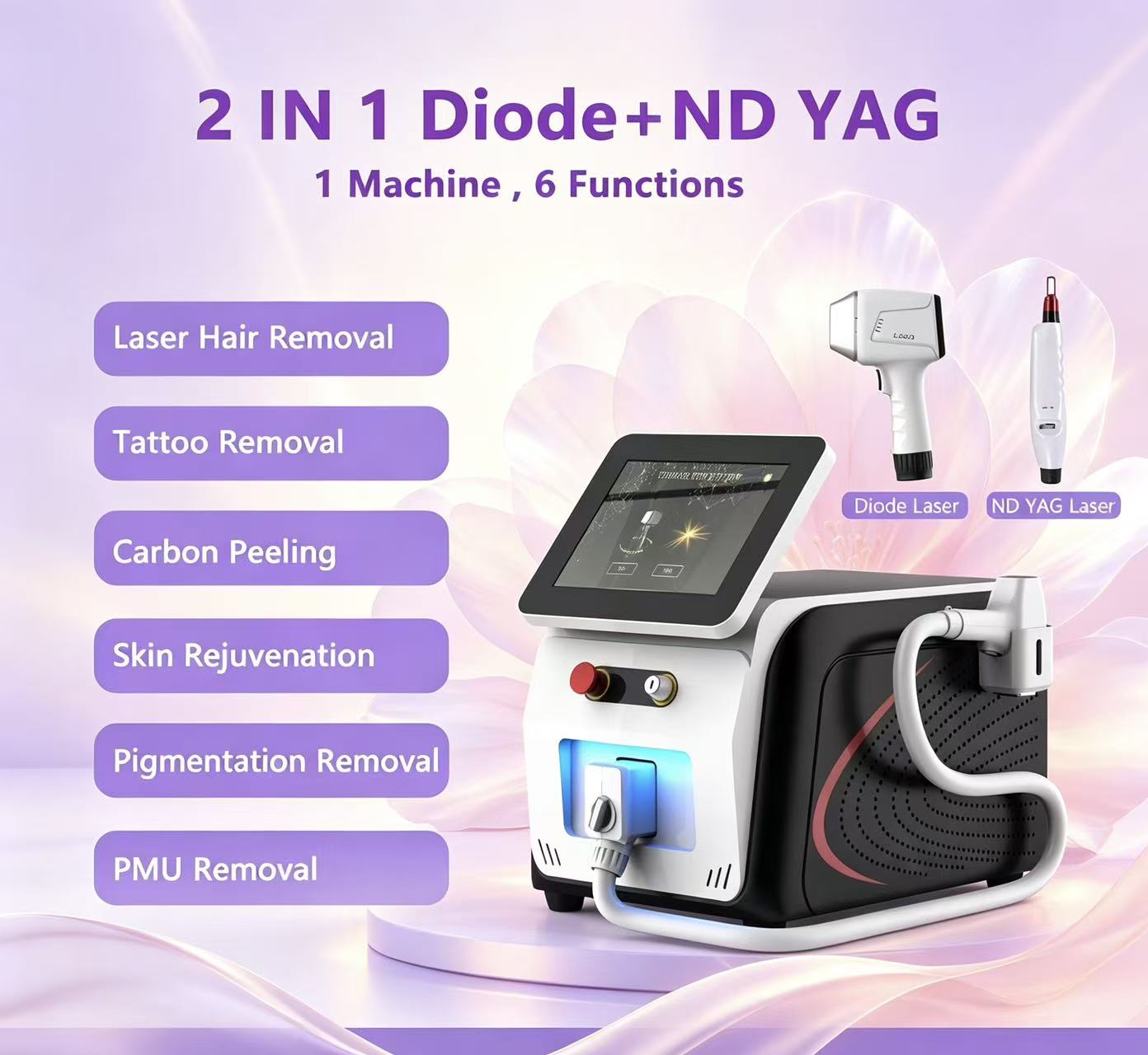 Salon Professional Desktop Diode & Nd:YAG Laser 2-in-1 Hair Removal Tattoo Removal Device