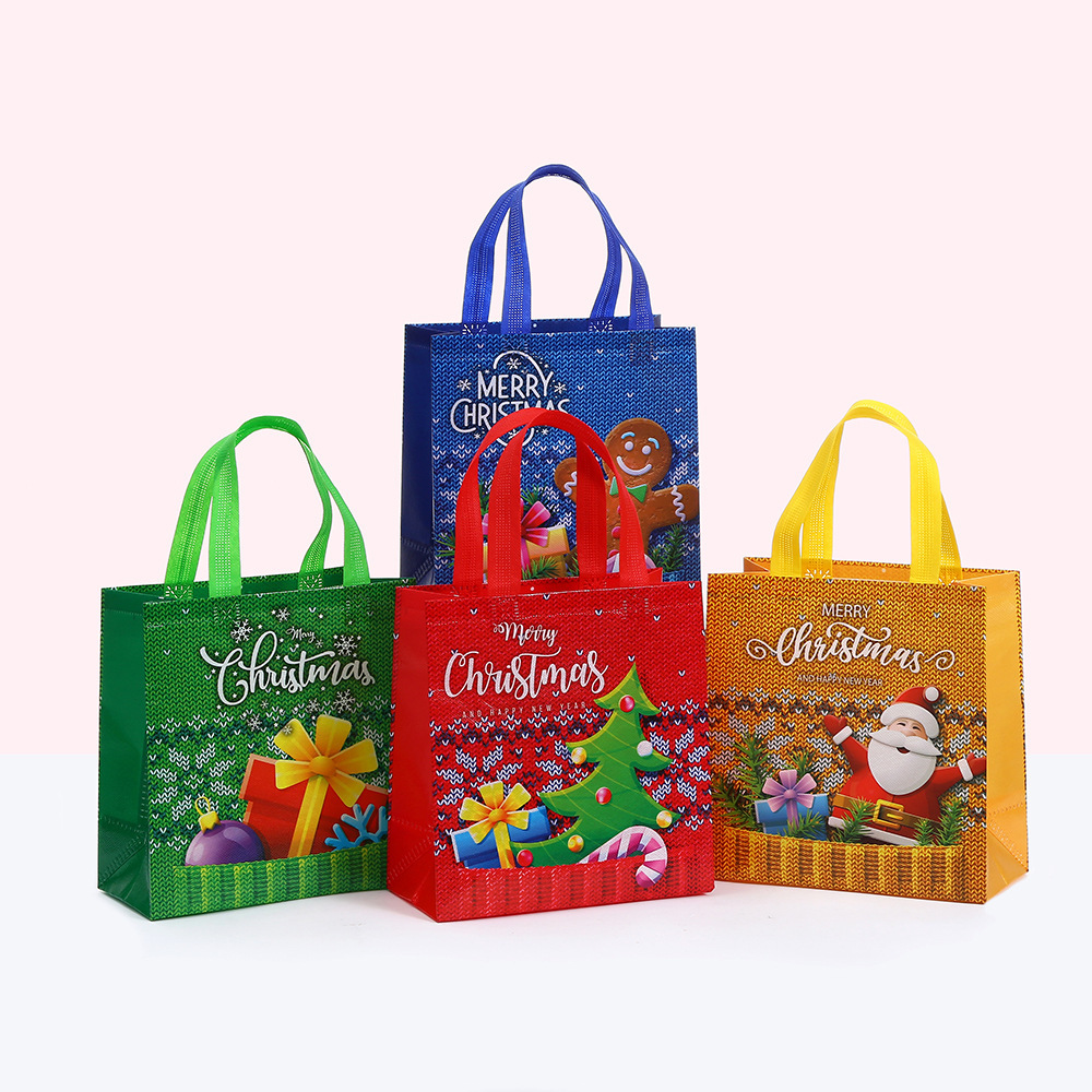 Christmasthemed nonwoven simple stylish, waterproof, suitable for shopping and wrapping, portable tote bags, printed gift bags