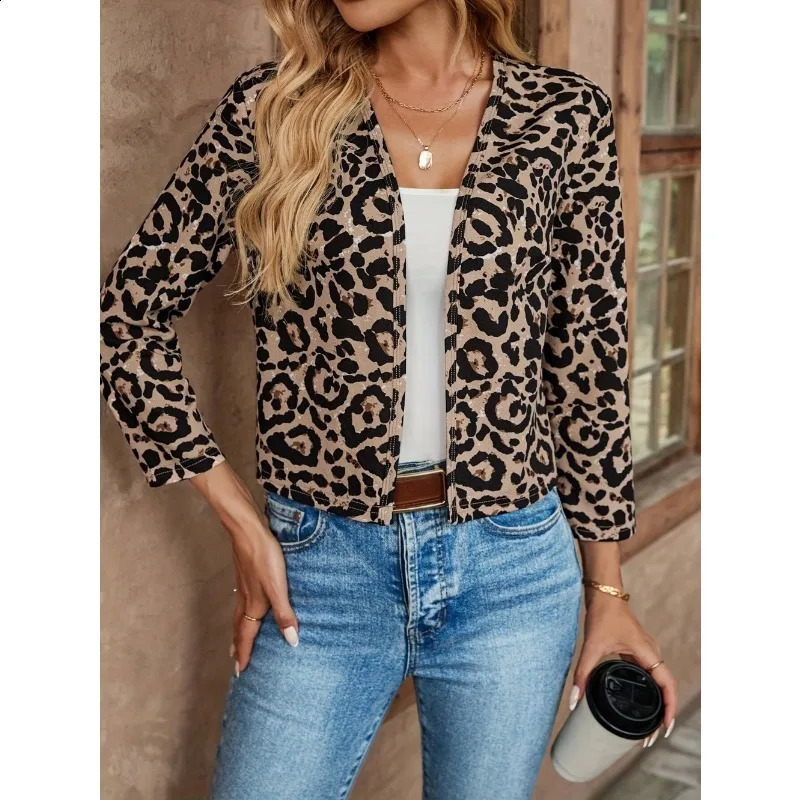 Tops Women's Clothing Leopard Print Long Sleeve V-neck Classic Retro Shirt Suit Jacket Autumn Winter Coat Female Streetwear 260917