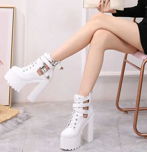 New 15CM Motorc boots sexy super high-heeled waterproof platform lace-up high heels nighTClub thick with short boot D260917
