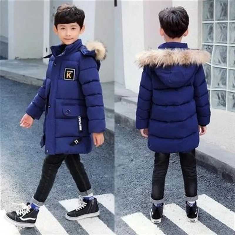 Big Kids Thick Long Jacket Autumn Winter Boys Plus Velvet Warm Teen Coats Fashion Mid-Length Zipper Hooded Outerwear 5-14 YearsT260916