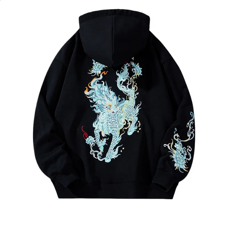 Vintage Hoodies Men Dragon Embroidery Women Hip Hop Hooded Sweatshirt Chinese Streetwear Hoody Cotton Fleece Pullover 260916