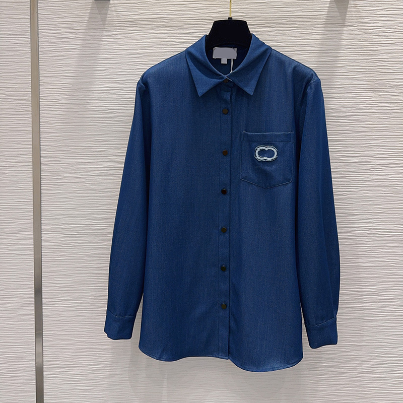 Denim Deep Blue Blouse Women Oversized Office OL Style Buttons Classic Commute Blouses Casual Minimalist High End Versatile Shirt