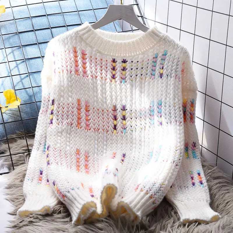 New Colorful Pullover 23 Sweater for Women in Autumn and Winter Outwear Korean Version Versatile Long Sleeve Loose Knitted Top J260916