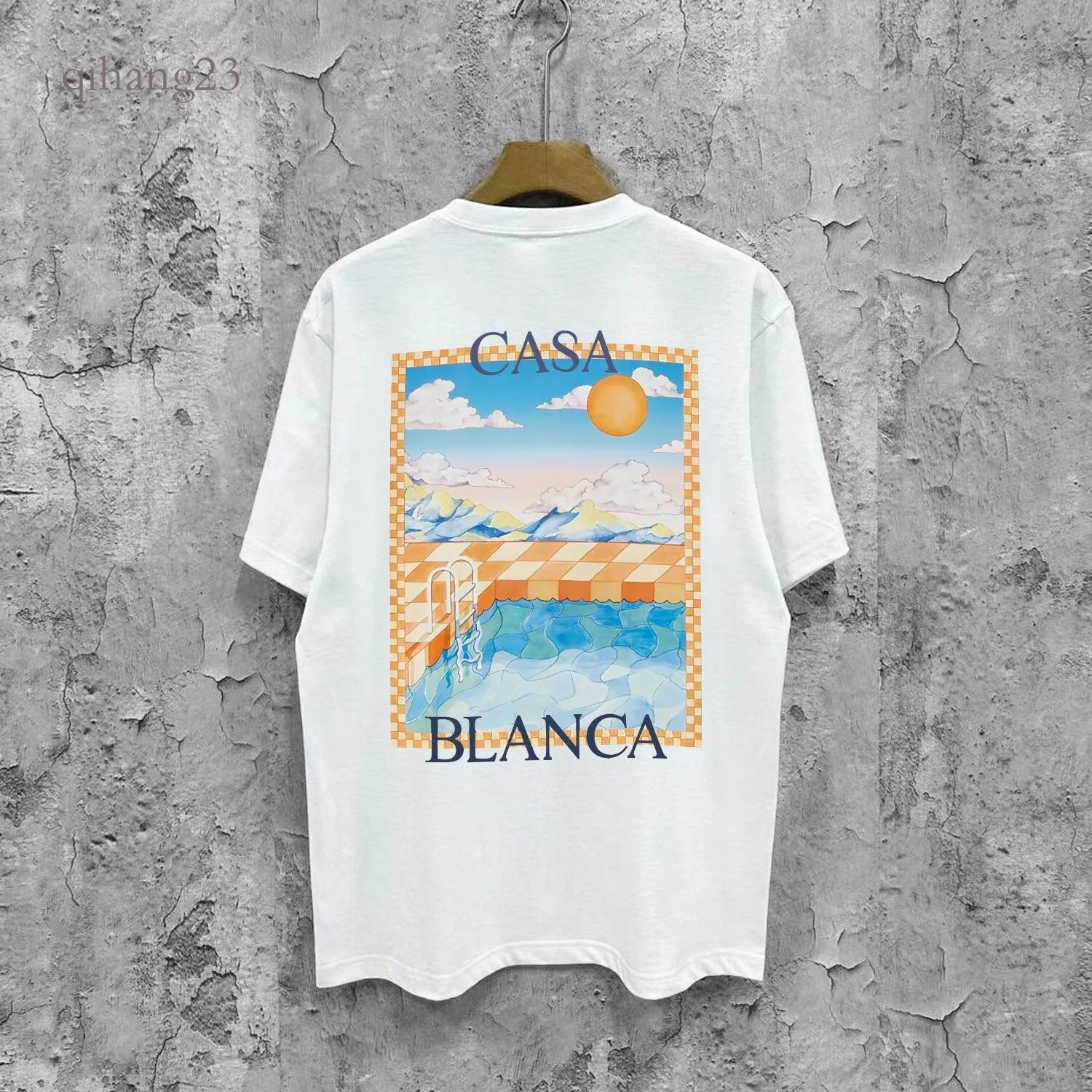 Casab Lanca Tshirt Men Designer Pure Cotton Trendy Rainbow Letter Print Tshirt Crew Neck Women Short Sleeve Vintage Loose Casual Daily Wear Y2k High