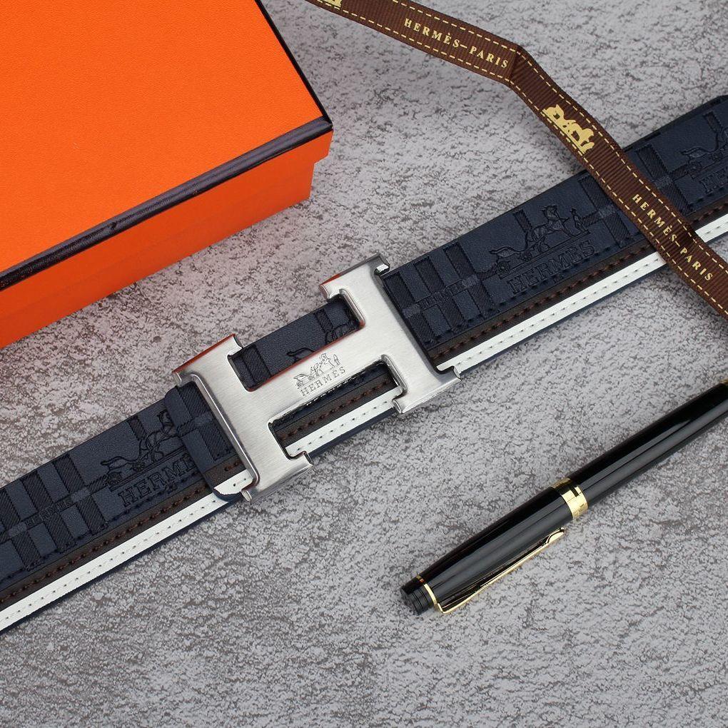 Letter-patterned belt for men, featuring genuine leather waistband, an alloy buckle, a trendy European and American classic design with embossed pat