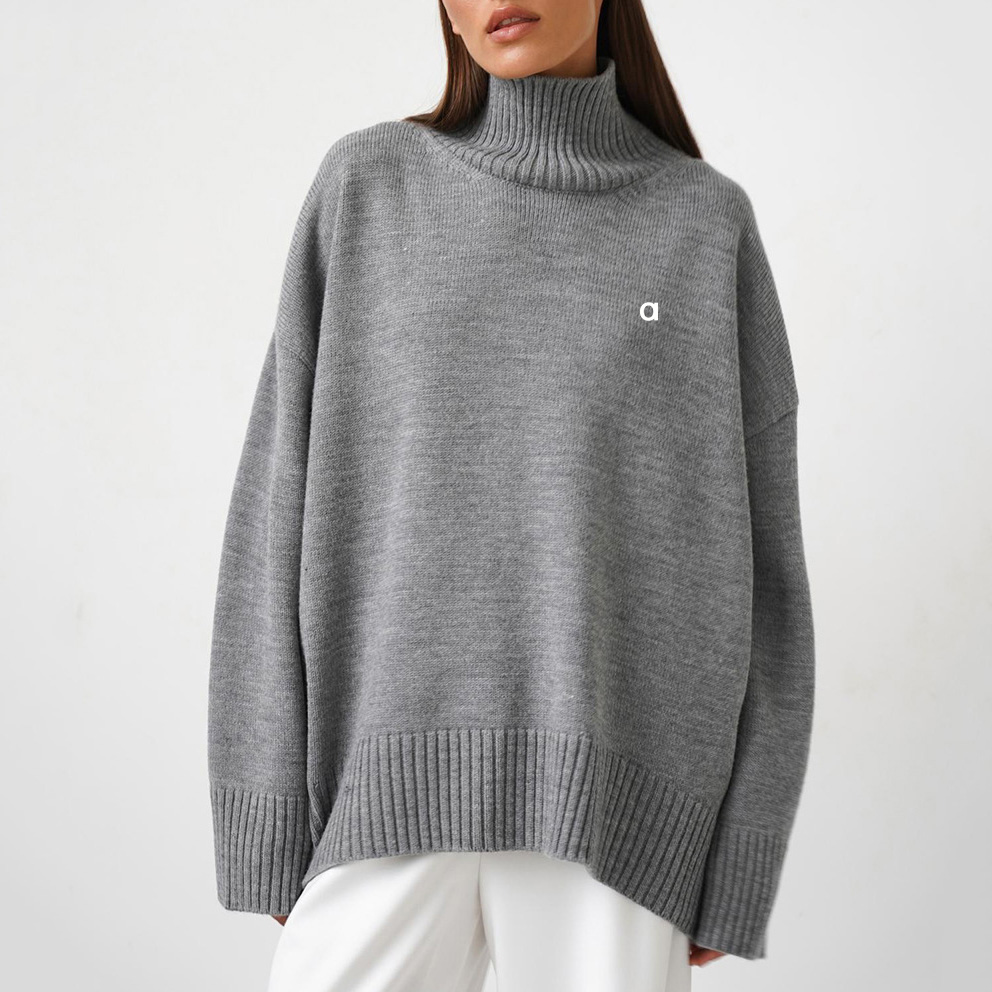 Aalloo Women Pullover Fitness Autumn Sweater Woolen Knit Outdoor Jogging Loose Women Long Sleeve Sweatshirts Turn-down Collar
